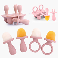 5PCS Baby Fruit and Vegetable Teether Silicone Hand Ring Food Supplement Squeezing Rabbit Shape Bite Feeding Tableware BPA Free