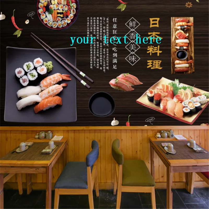 

Japanese Culture Gourmet Snack Bar Black Background Wall Paper Mural Sushi Wallpaper Industrial Decor Papel De Parede