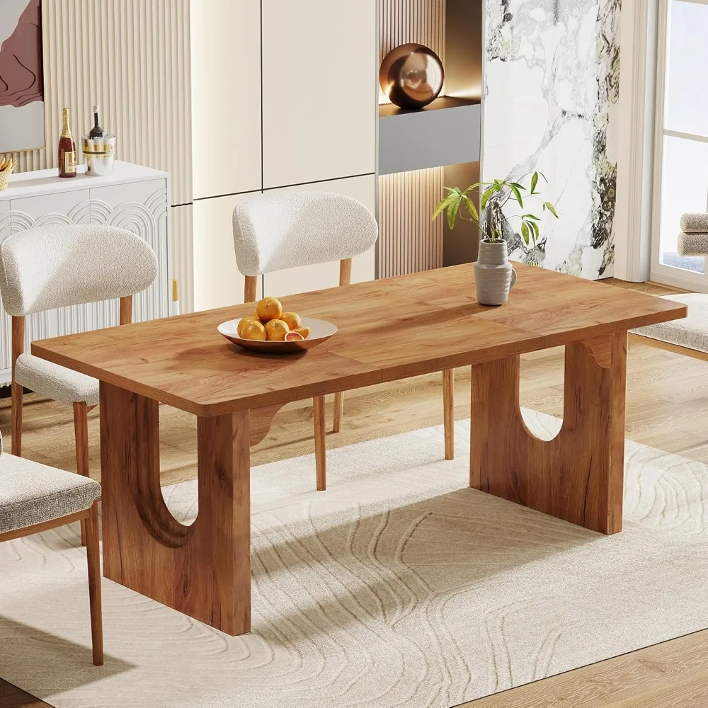

Modern Dining Table for 6 to 8 People, 71" Large Kitchen Dining Table with Wood Pedestal Base, Rectangular Long Dinner Table fo