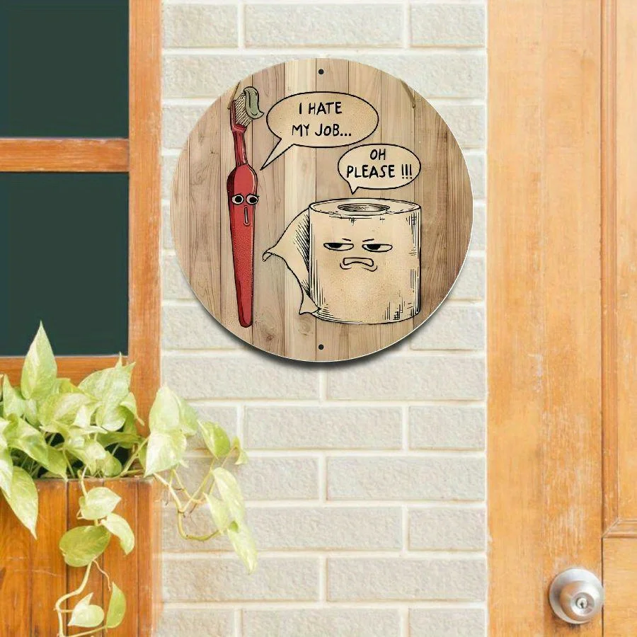 Decorative Signs & Plaques 1 fun piece of bathroom wall art sign - 7.87 inch round rustic wood sign with humorous 