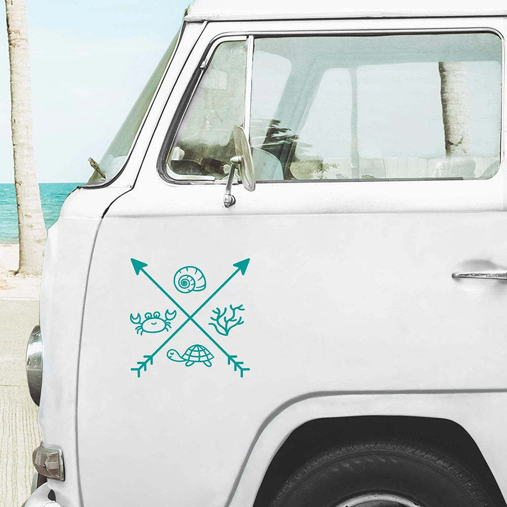 Camper Van Caravan Car Stickers Sea Reef Ocean Crab Turtle Decals Cute Car Decor Accessories