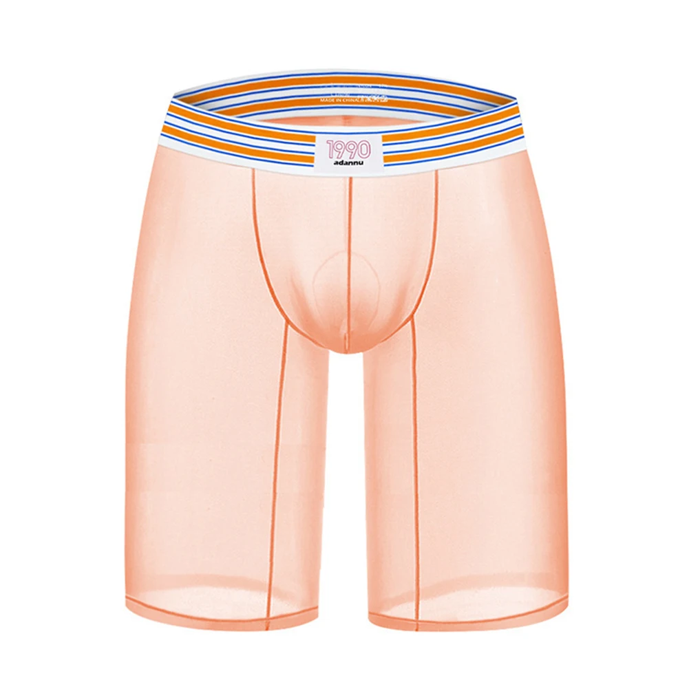

Men Mesh See Through Boxers Short Soft Lengthen Underwear Long Leg Shorts Sports Boxers Trunk Underpant