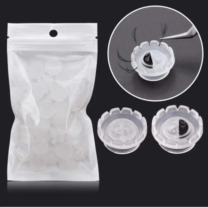 200Pcs Eyelash Glue Holder Quick Flowering Blossom Cup Ring Adhesive Stand Makeup Tools