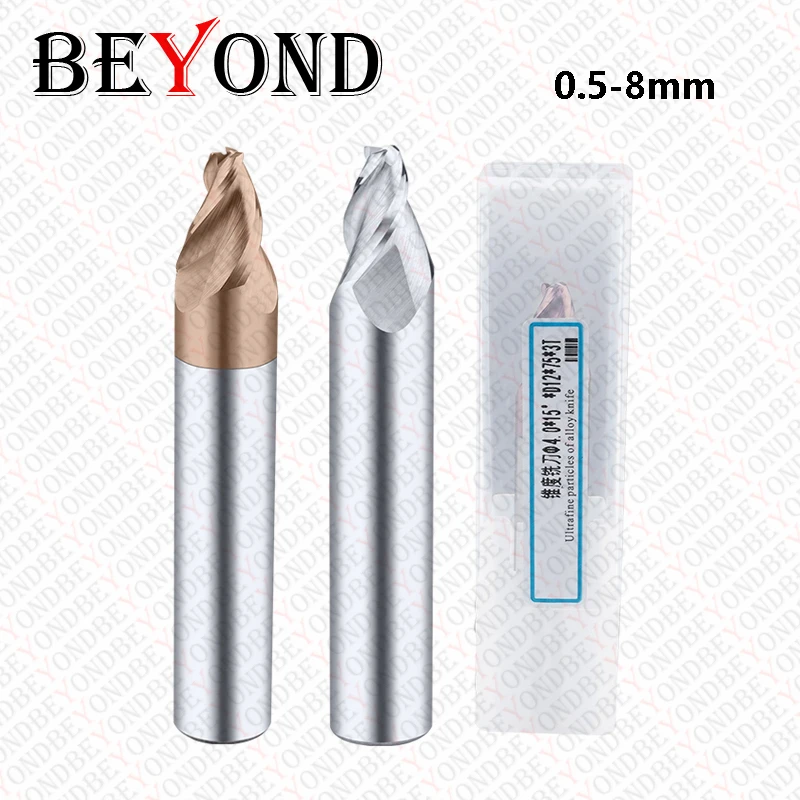 BEYOND Taper End Mill 0.5 0.6 0.8 1 1.5 2 3 4 6 8 mm Carbide Tungsten Steel Milling CNC Machning Cutter Router Bit 0.5-20 Degree