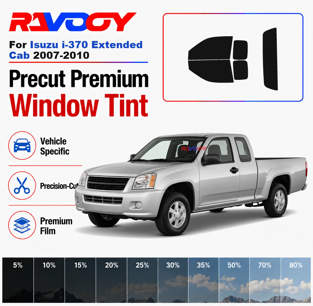 Premium Precut Window Tint Kit Front Rear Windows Rear Windshield For Isuzu i-370 Extended Cab 2007-2010 Nano Ceramic Film