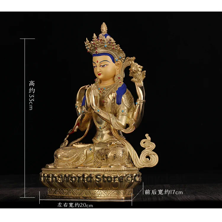 2025 33CM large # HOME Temple efficacious Protection Tibetan Buddhism GOLD Shadakshari Avalokitesvar Guan yin buddha statue