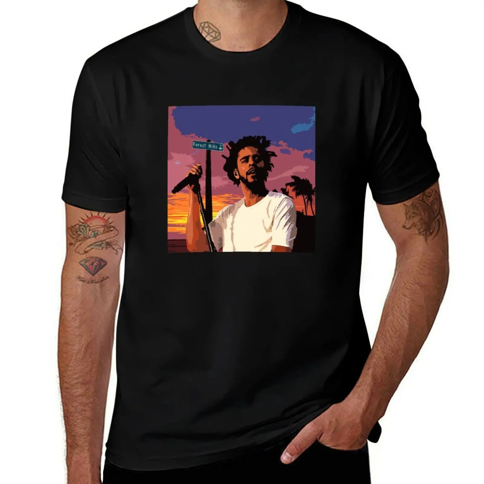 

J Cole Forest Hills Drive Artwork T-Shirt man t shirts high quality luxury brand cotton t shirt pack essential t shirt T-Shirt