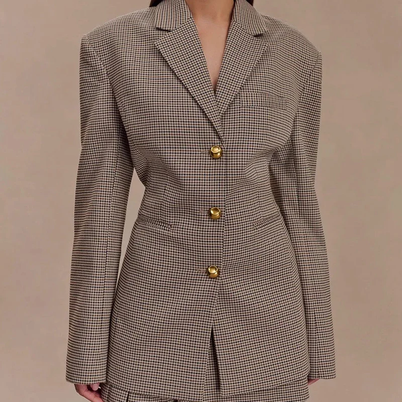 Elegant Slim Fit Plaid Texture Suit Jacket for Women Spring 2025 New Arrival ZADATA Brand Ladies Premium Quality Outerwear
