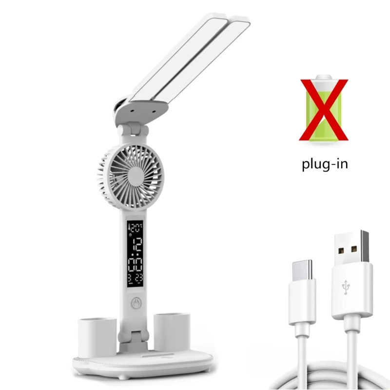Modern Desk Accessory with LED Light and Fan for Various Indoor Setting