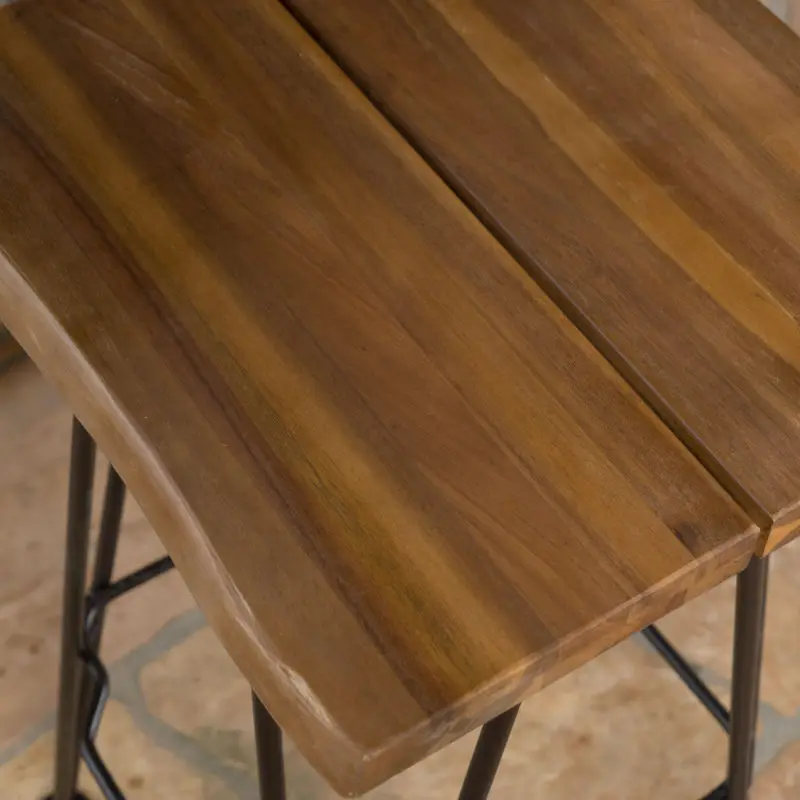 INDUSTIAL WOOD AND METAL BARSTOOL  Angled Legs  With Built-in Footrestcurved   Open Seat  Backslatted Seat