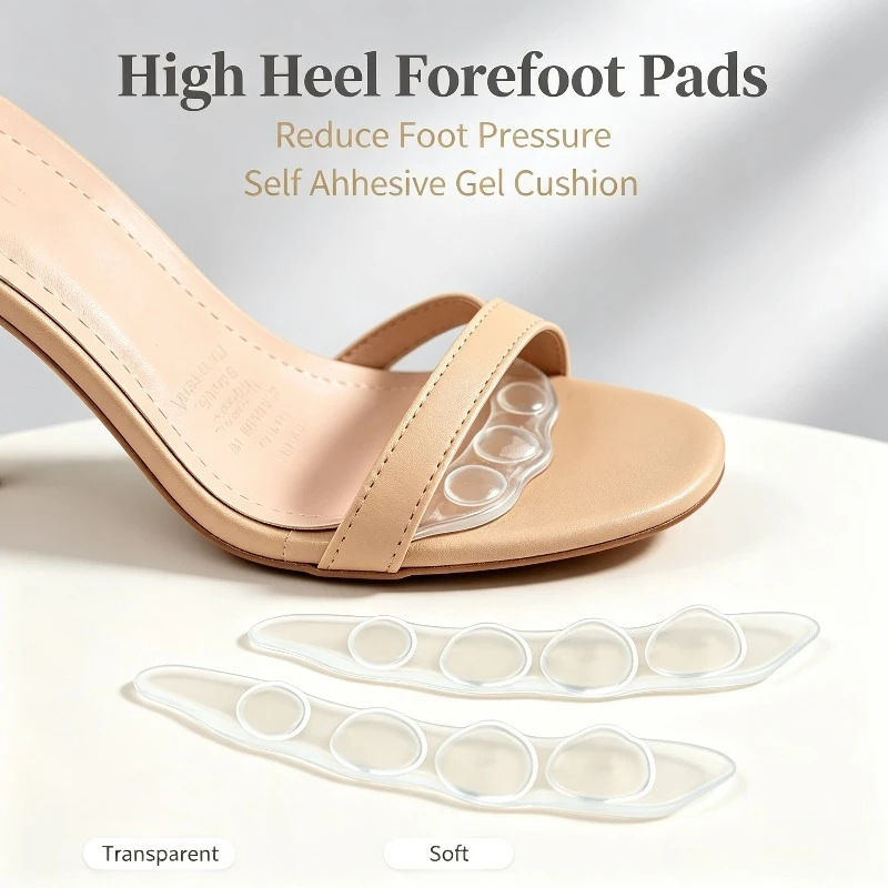Women High Heels Sandals Flip Flops Silicone Forefoot Cushion Pads Self Adhesive Non Slip Soft Gel Shoe Inserts Foot Pain Relief