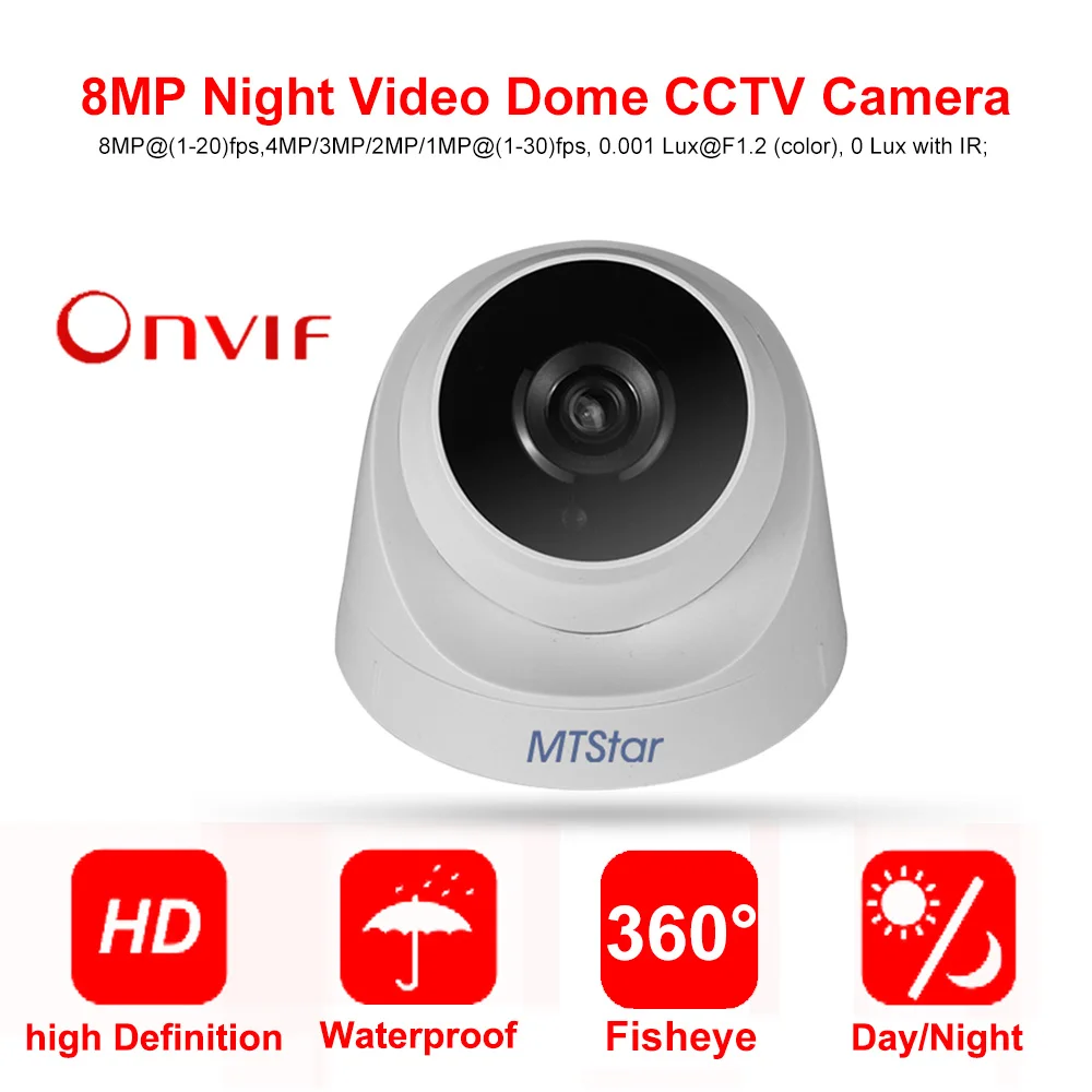 

MTStar WIth PoE Outdoor Security Protection System 8MP IP Dome Camera Network Audio CCTV Home P2P Onvif Night Vision IR 20m