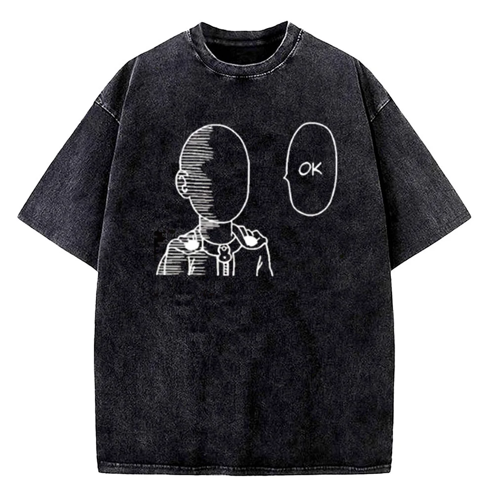 One Punch Man cotton Vintage Washed top tees teen Classic hip hop Punk streetwear t-shirt graphic kawaii 80s Colorful women
