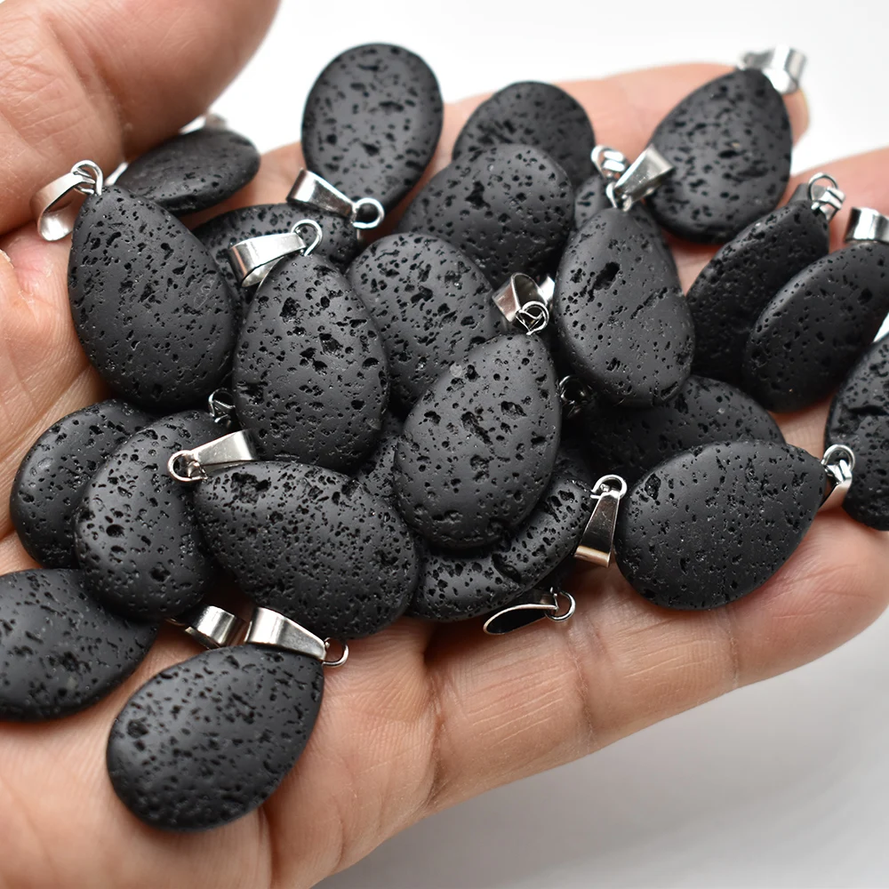 Wholesale 50pcs/lot trendy hot sell natural Volcanic rock water drop shape pendants charms for Necklaces making Free shipping
