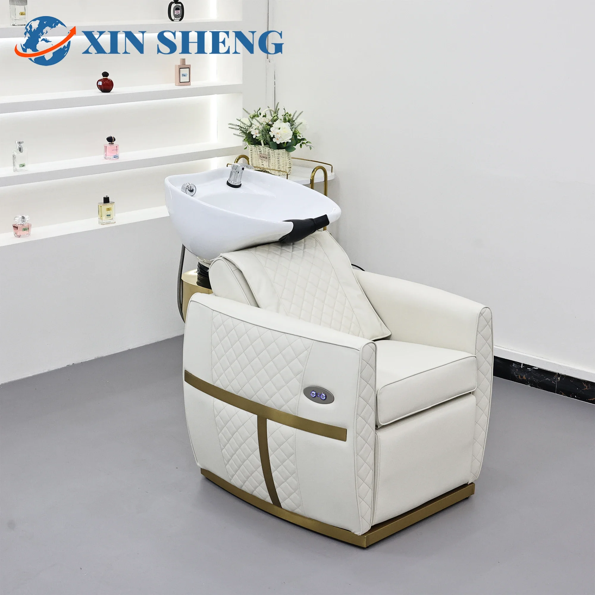 New Hair Salon Sitting Style Shampoo Chair, White Shampoo Bed, Barbershop Hairdressing Hair Salon Furniture, Save Store Space