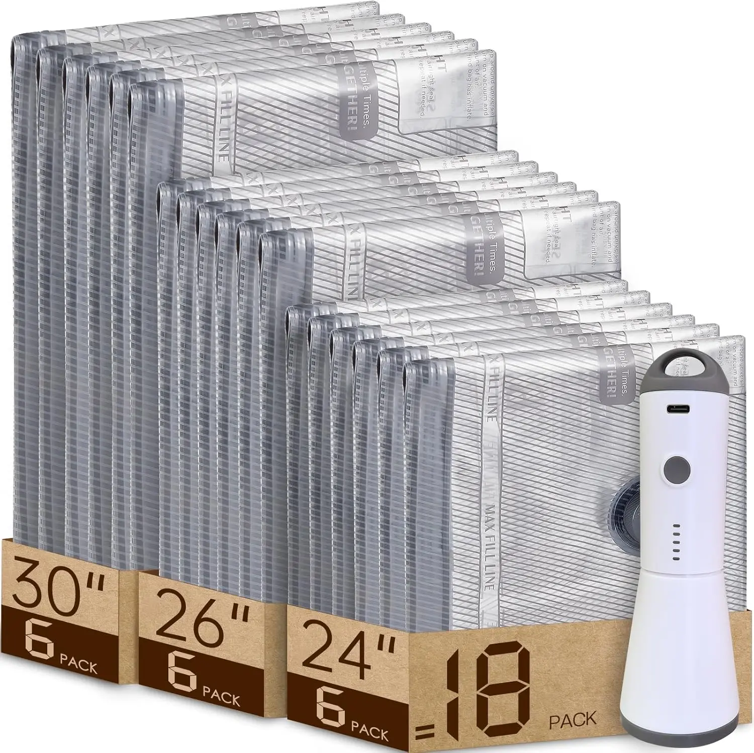 

Перезаряжаемые вакуумные пакеты для хранения с насосом, 18 упаковок для дорожного сжатия для экономии одежды и багажа