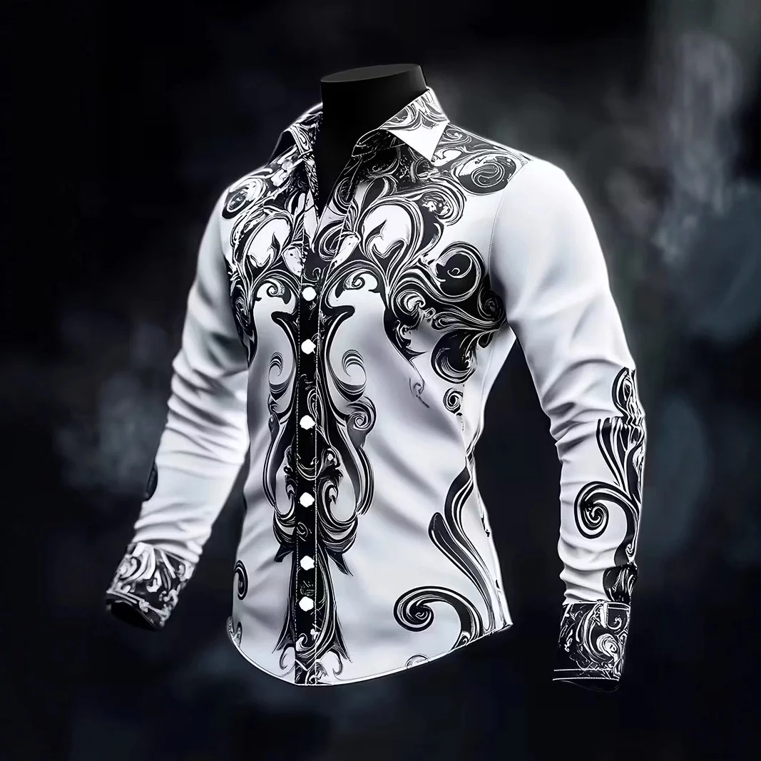 

New Spring and Autumn Men's Long sleeved Shirt Fashion Trend Long sleeved Shirt Slim fit Collar Shirt Men's Fashion Top