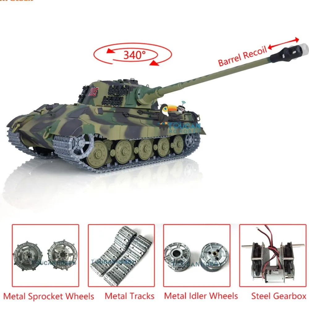 Henglong RC Tank 3888A 2.4G 1/16 7.0 German King Tiger Metal Track Barrel Recoil BB Airsoft Military Toucan Boy Toys TH17524