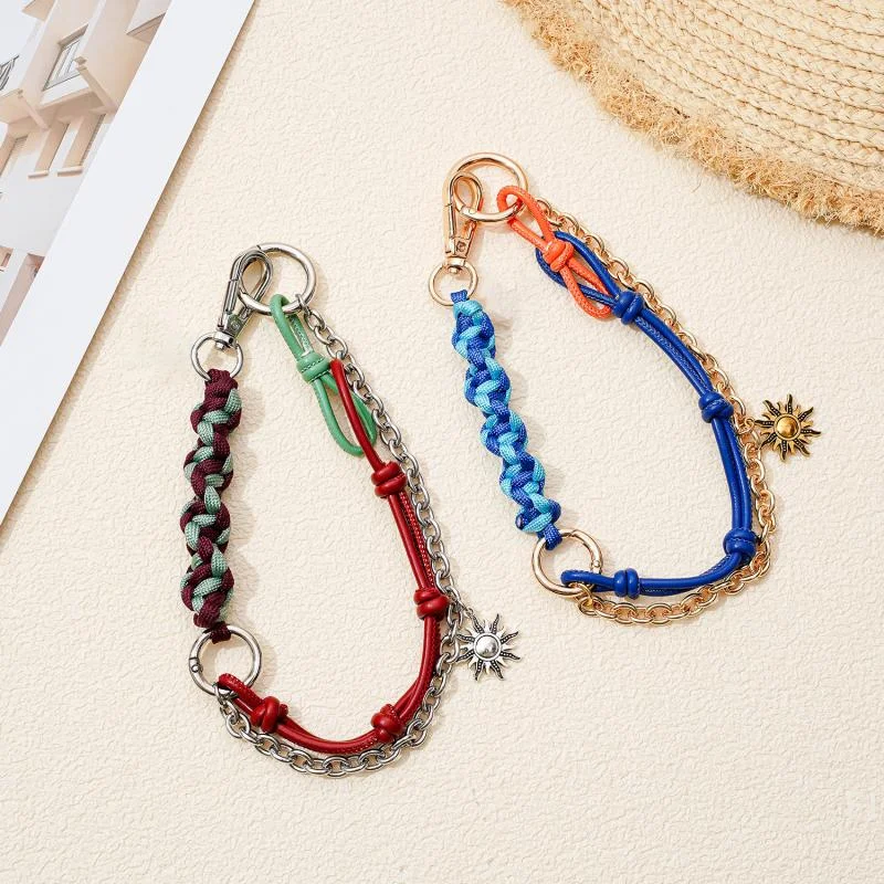 

Chic Multi-functional Keychain Pendants with Leather Material and Woven Metal Lanyard