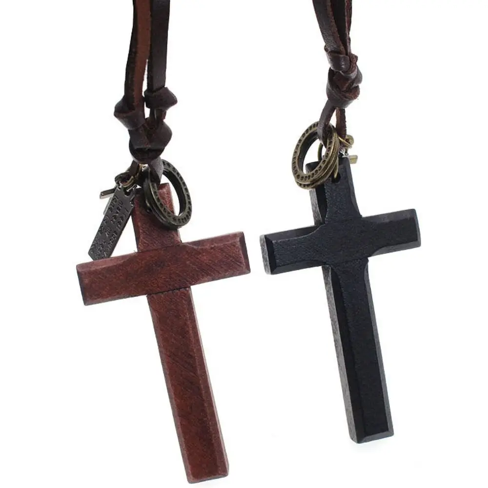 

Car Hanging Ornament Handmade Cross Necklace Religious Metal Tags Wood Cross Necklace Mellow Deep Brown Crucifix Pendant Chain