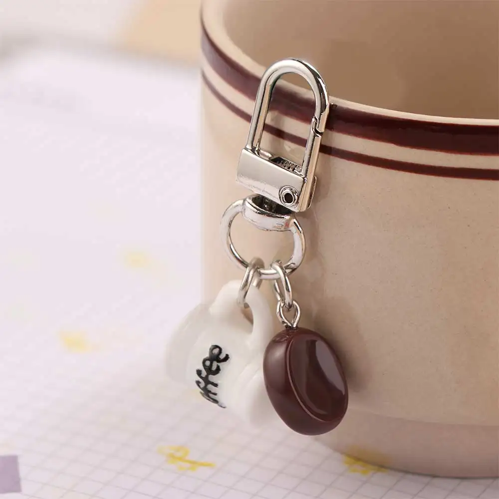Simulation Coffee Cup Keychain Resin Miniature Coffee Beans Keychain Cartoon Portable Realistic Coffee Pendant