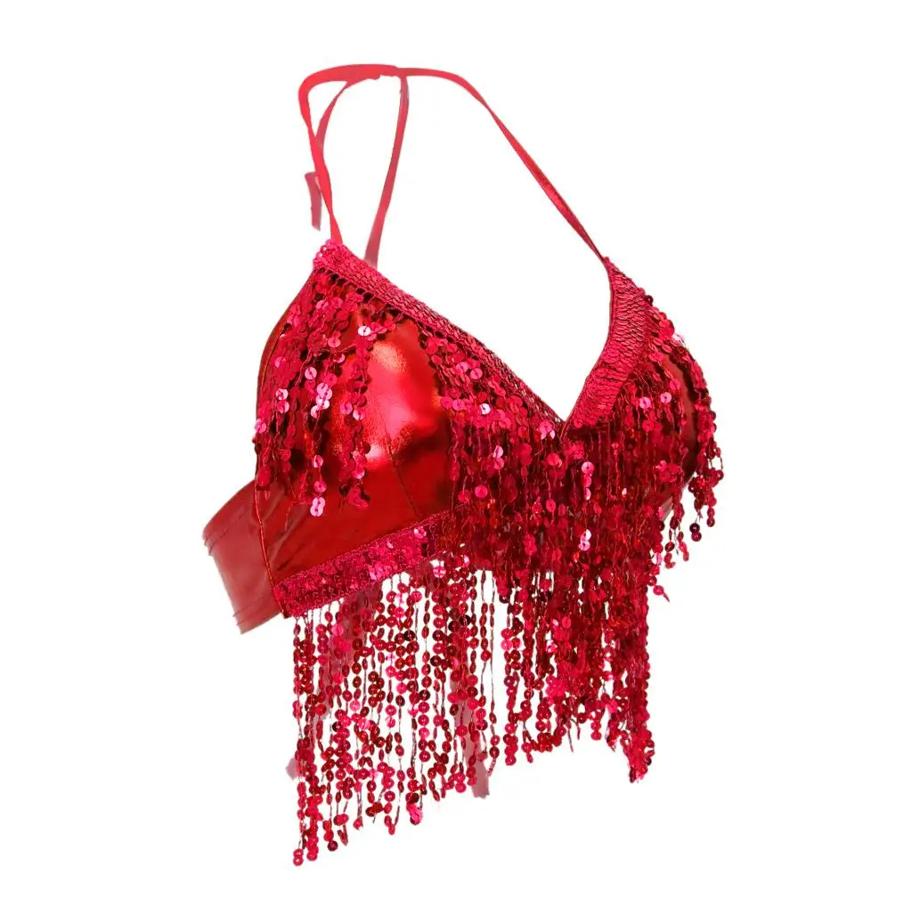 Halter Sequin Belly Dance Bra Adjustable Festival Performance Costume Top for Women’s Practice and Shows