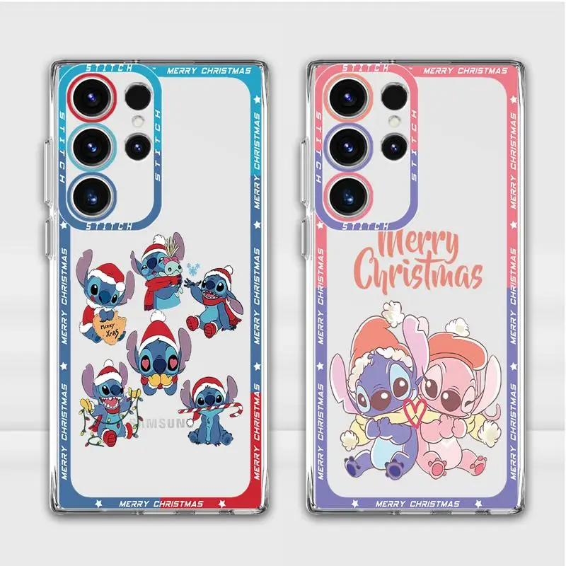 Disney Stitch Angel Christmas Phone Case for Samsung Galaxy S24 Ultra S23 S22 Plus S21 S20 FE Clear Funda Transparent Cover