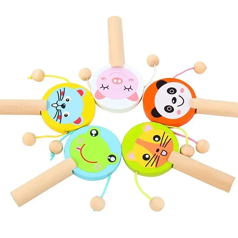 Sonajero de madera con mango de dibujos animados para niños, tablero de castañuelas para bebé, instrumento Musical, juguetes educativos tempranos para preescolar, nuevo