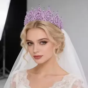 New Colorful Rhinestone Bridal Princess Crown Wedding Handmade Bead Tiara