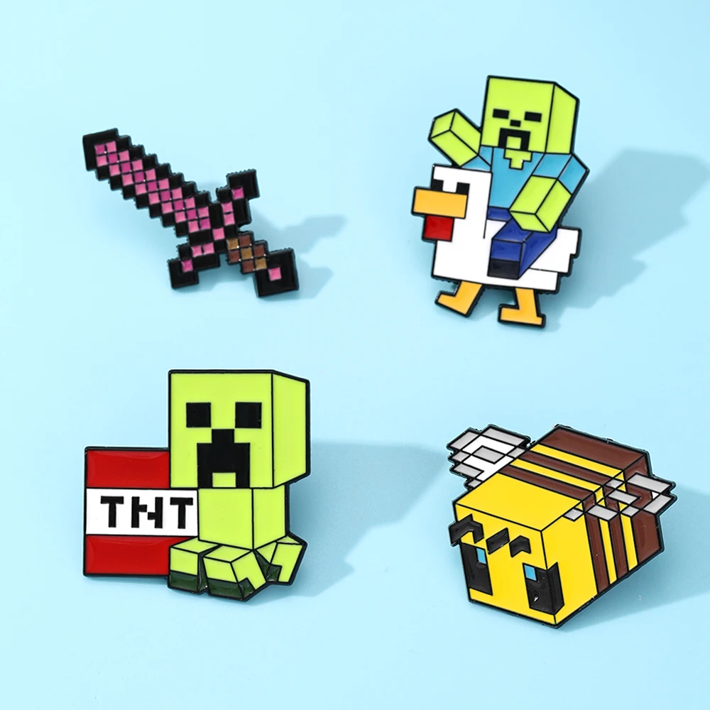 4pcs Cute Baby Zombie Chicken Jockey & Pixel Bee Enamel Pins - Sandbox Game Inspired Gaming Themed Brooches Funny Gamer Gift view 4