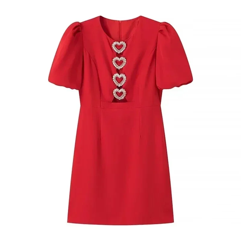 2025 corações cortar vermelho mini vestido mulher verão bowknot preto vestidos curtos para mulheres puff manga elegante vestidos de festa
