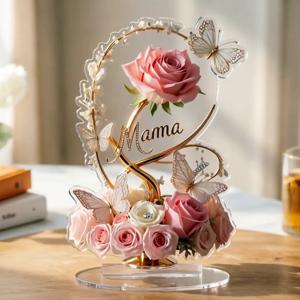 1pc 8in 2D Flat Acrylic Rose Mother's Day Gift for Mom - Birthday & Anniversary Decoration Filial Child to Mother Table Ornament