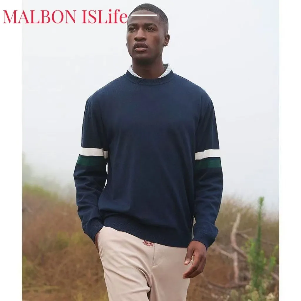 24 Autumn South Korea Malbon Golf Suit Men's Color Matching Logo Round Neck Sports Long Sleeve Sweater Warm Loose