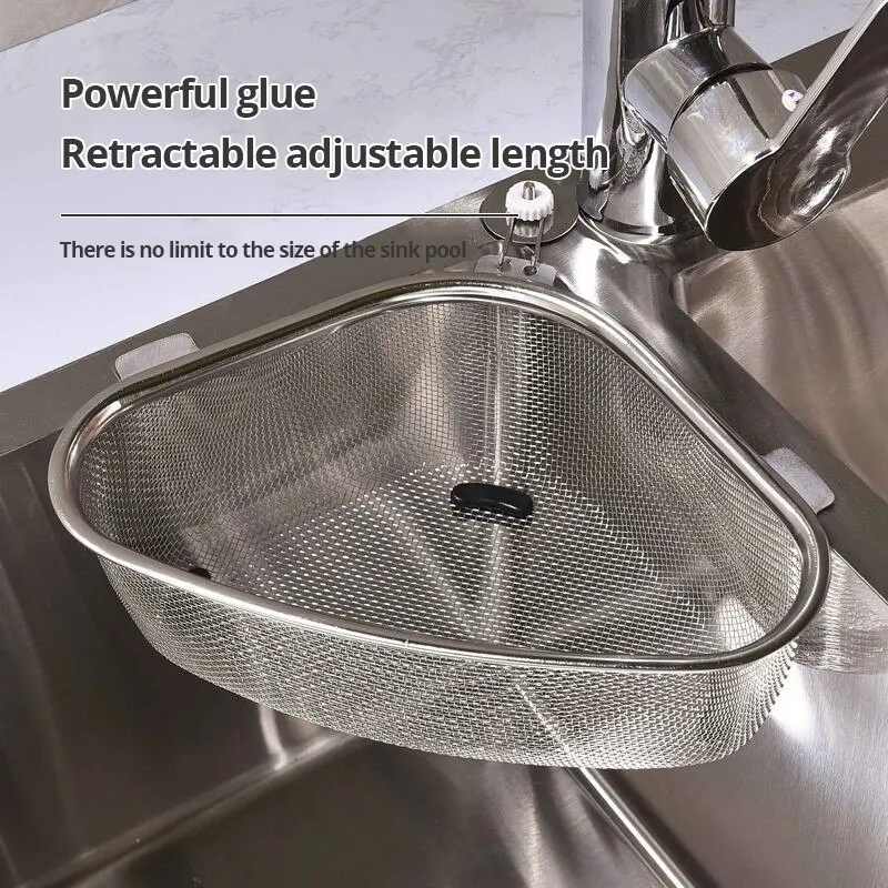 1pc Sink Triangle Drain Basket Stainless Steel Kitchen Residue Filter Net Basket Leakage Wash Vegetable Basket Storage Shelf