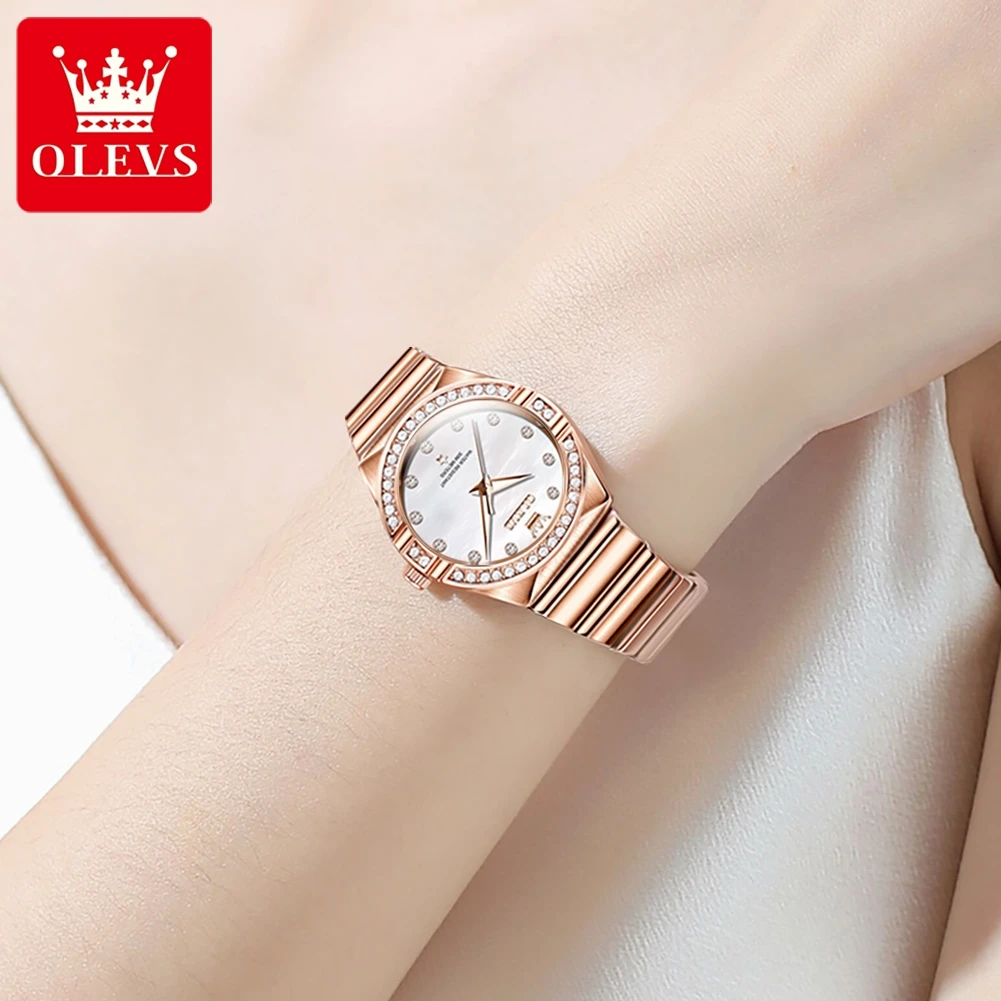 OLEVS 9975 Women\'s Watches Small Dial Original Females Wristwatch Elegant Fashion Reloj Mujer Waterproof Luminous Diamond Scale