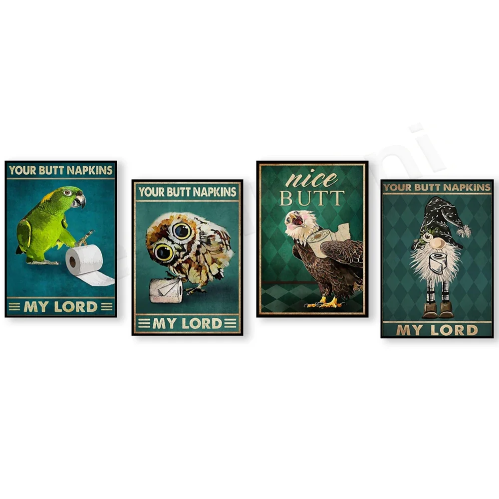 Your Butt Napkin My Lord Vintage Poster, Funny Owl, Parrot Print Art, Owl Lover Gift, Animal Art Poster Bathroom Decor