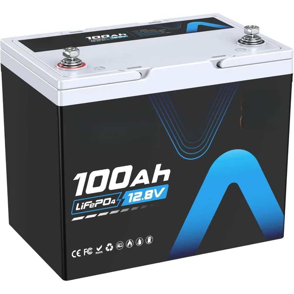 

12V 100Ah Group 24 Lithium Deep Cycle Battery, 100A BMS Rechargeable LiFePO4 Battery, Low/High Temperature Cutoff Protection