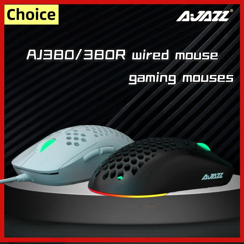 AJAZZ AJ380/AJ380R Wired Mouse Hollow-out Design Ergonomics Light Weight Adjustable DPI Esports game mouse PC Accessories Gift