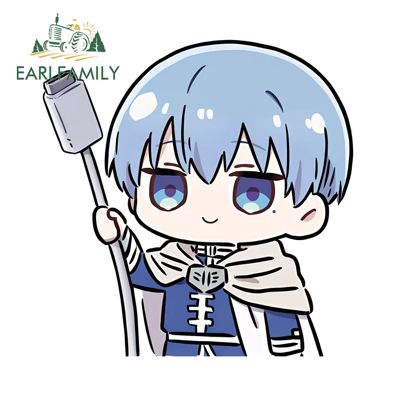 EARLFAMILY Frieren Holding Charging Cable Car Sticker Socket Cute Anime Peek Desktop Waterproof Decals Fashionable Scratch Proof