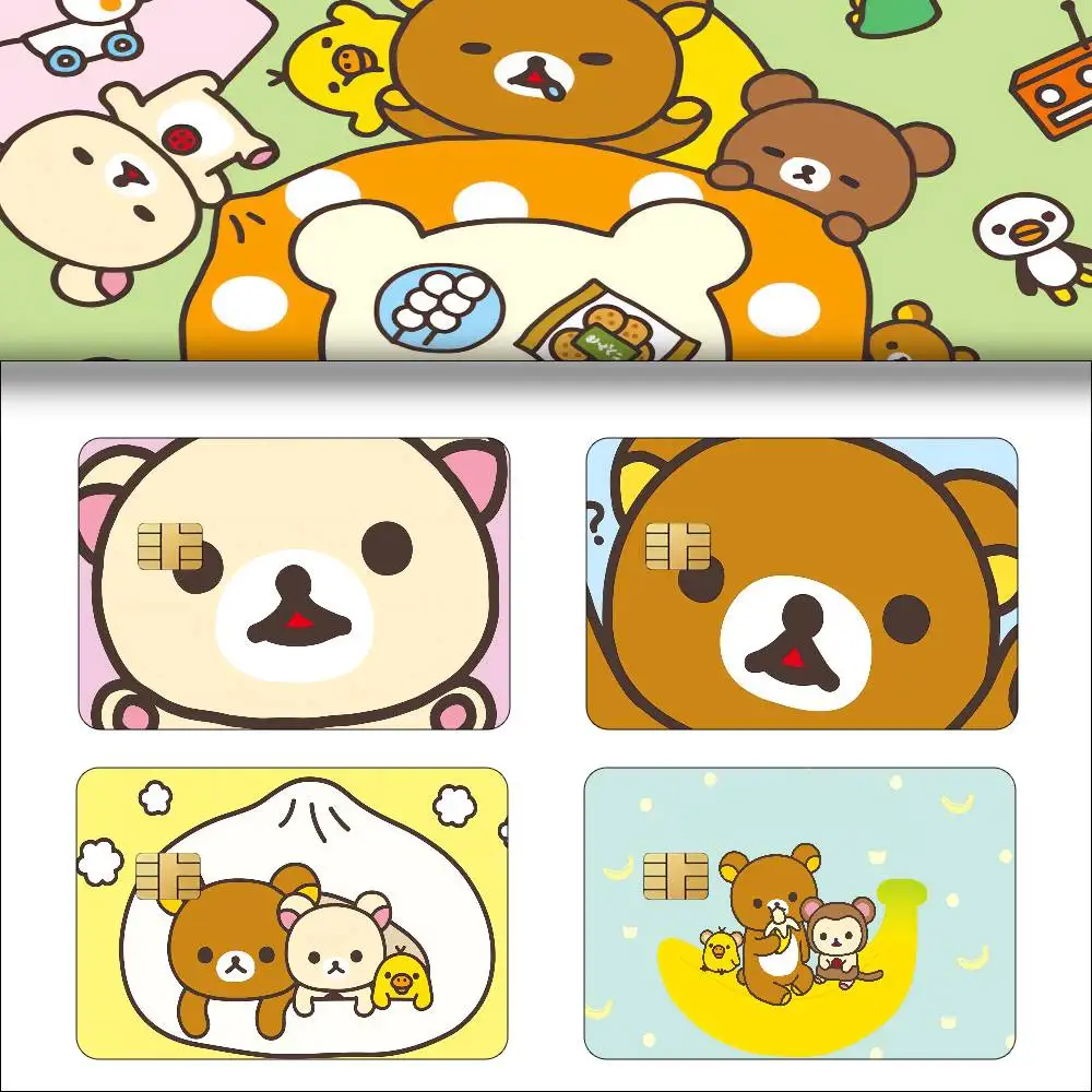 Anime Rilakkuma Anime Cartoon 4pcs 1Set Skin Stickers Film Tape Case For Big Credit Debit Card Front Side