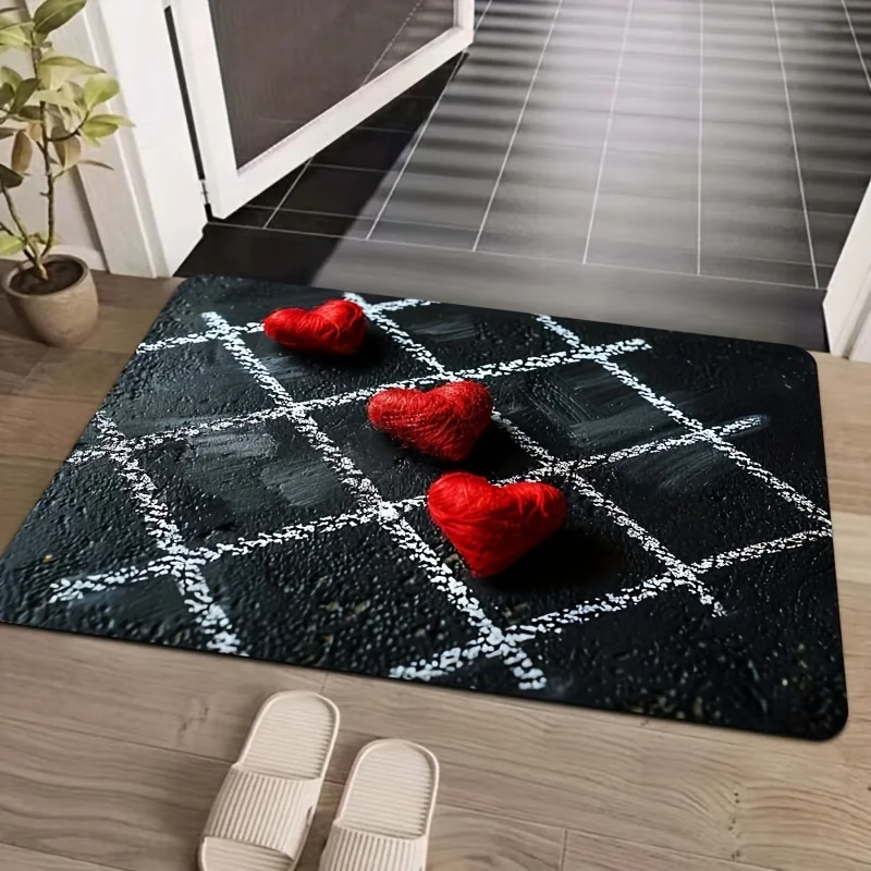 heart-shaped pattern Flannel-printed floor mats has a non-slip function is suitable for entrances bathroom welcome carpets