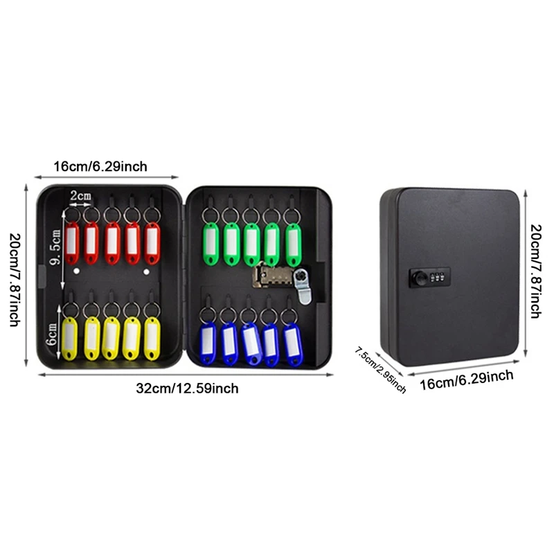 N75R-Combination Key Cabinet 20 Key Hooks Key Box Wall Mounted Locking Key Organizer Key Cabinet Security Lock Box