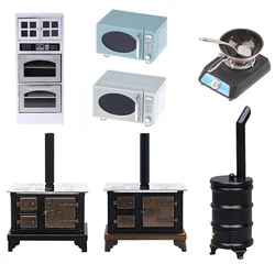 Simulação Miniatura Fogão Chaminé Modelo, Forno Microondas, Dollhouse Acessórios, Cozinha Brinquedo, Doll House Móveis Decoração, 1:12