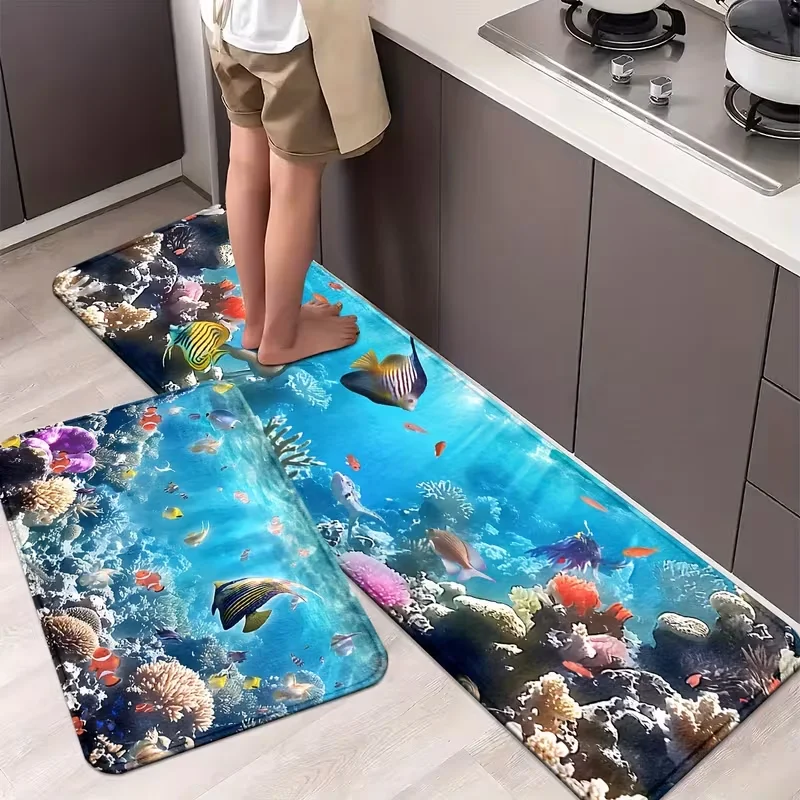 Sea Marine Life Küchenmatten, Läufer, Teppiche, langlebige Badezimmer-Pads, Teppiche für Küche, Zuhause, Büro, Waschbecken, Waschküche, Badezimmer-Dekoration