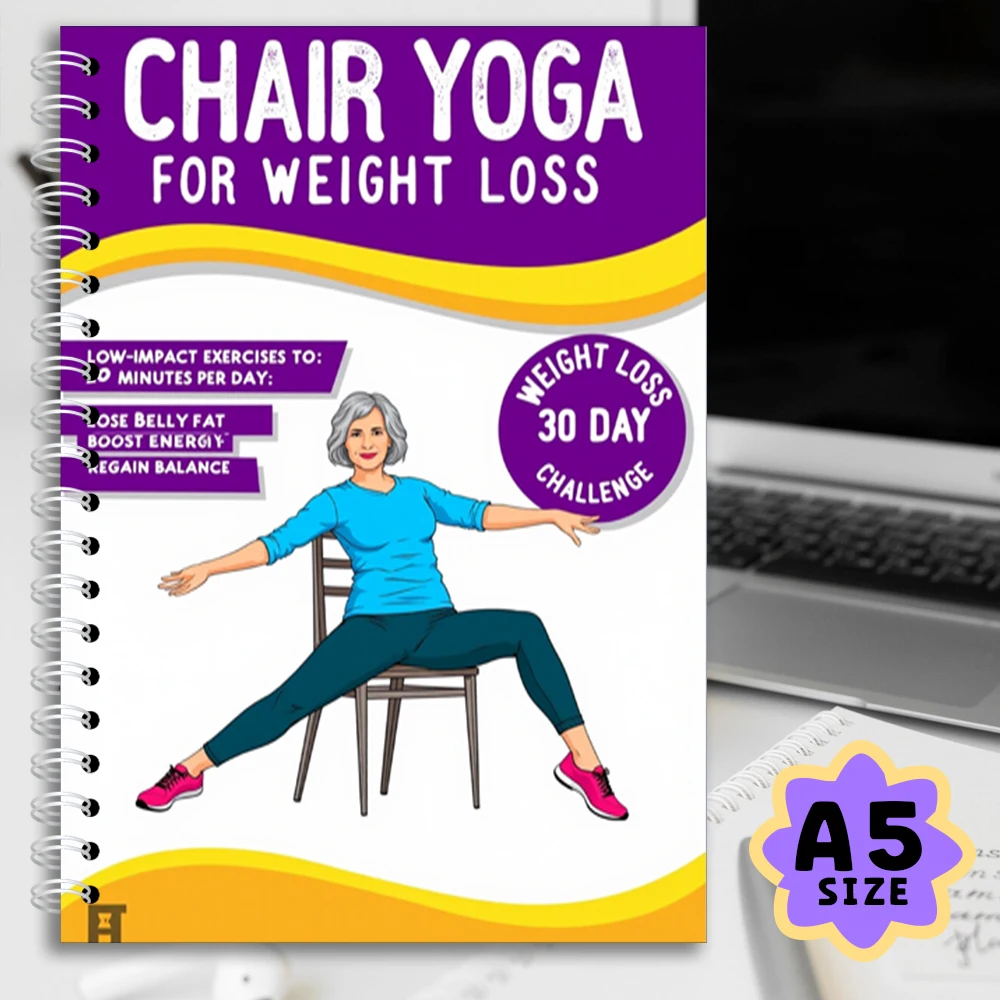 Chair Yoga Logbook Notebook Fitness Plan for Seniors 60+, 30 Day Seated Yoga Routine for Flexibility Balance, A5 Easy to Follow