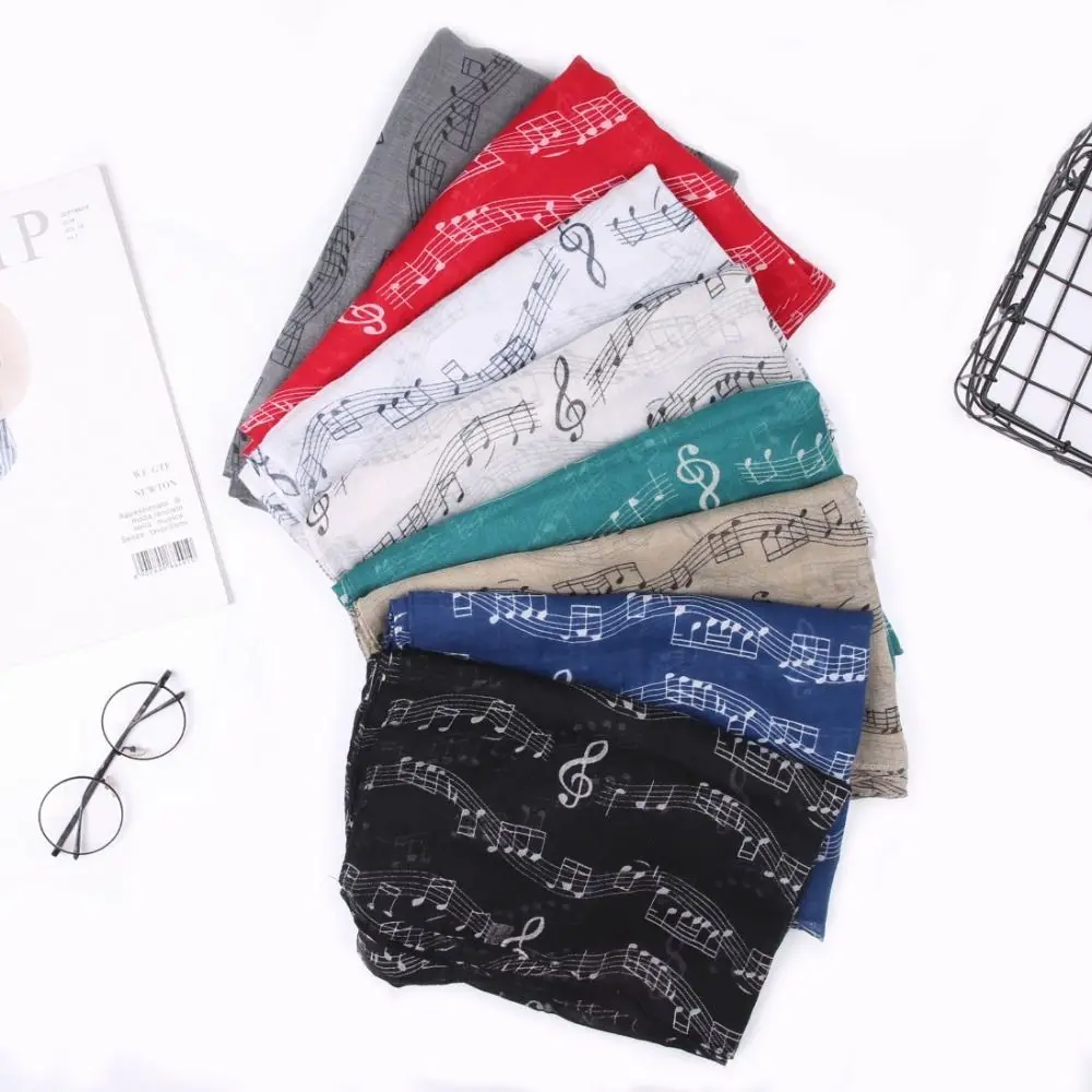 Colorful Musical Note Print Scarf Cotton Voile Smooth Musical Note Floral Shawl 180*80cm Casual Musical Note Floral Wrap Women image 4