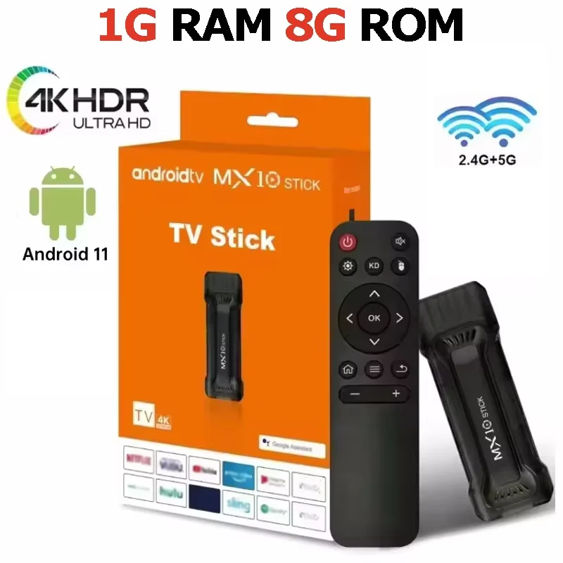 

MX10 TV stick HDR set top 4K 1080p Android 11 OS 2.4g 5G dual WiFi Smart mini TV sticks for YouTube Google network media player
