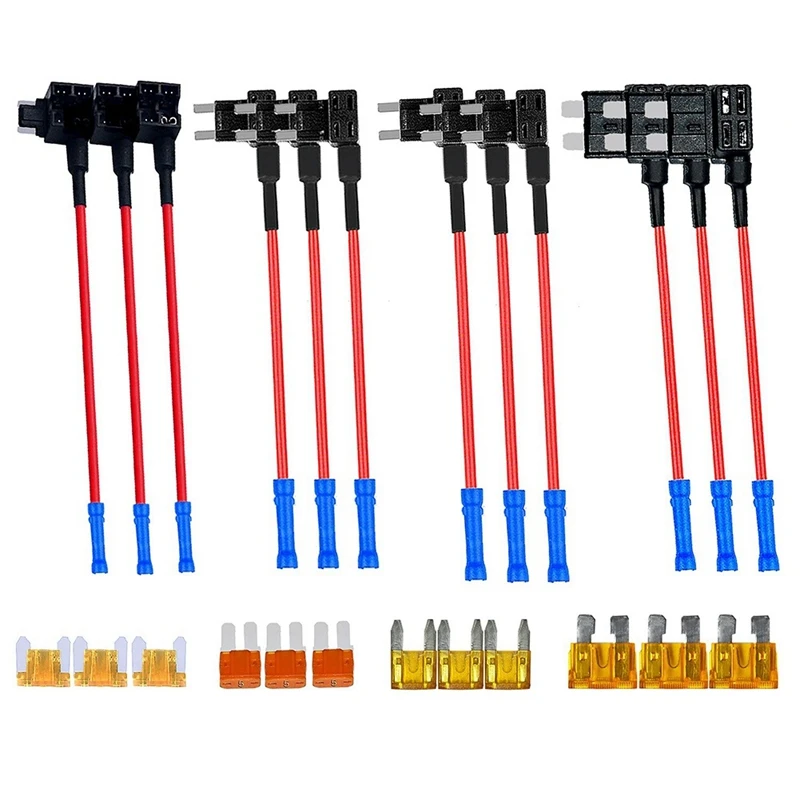 4 Types 12V Add-A-Circuit Adapter And Fuse Kit,Fuse Tap Fuse Holder With MICRO2 Mini ATC ATS Low Profile Tap Dapter