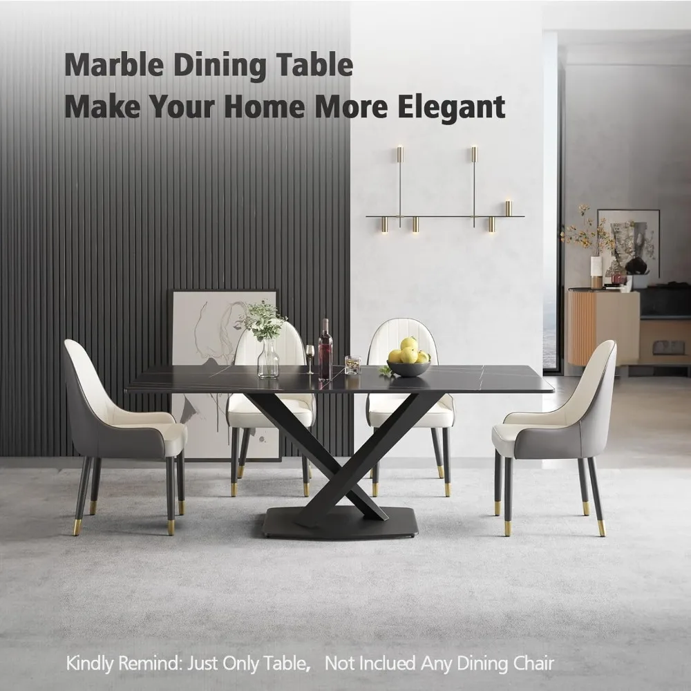 Rectangular Marble Dining Table 6.63 Inch Black Marble Sintered Stone Top Dining Table for Kitchen/Living Room (Table Only)