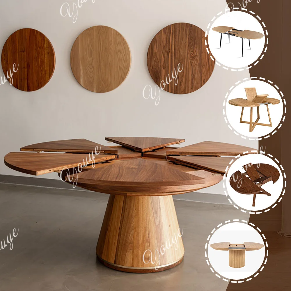 Hot Sale Nordic Rooms Round Space Savings Household Furniture Industrial Style Hotel Expandable Oval Wooden Dining Table